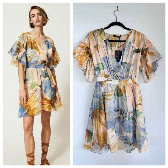 NWT TWINSET Actitude Hamal Cotton Muslin Wrap Style Watercolor Dress XS - Picture 1 of 16